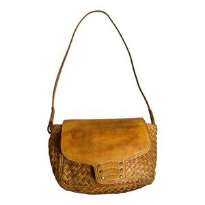 Anabaglish Tan Leather Perforated Crossbody - Artisan Geometric Design